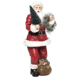 Traditional 16-Inch Santa Figurine with Bottle Brush Tree
