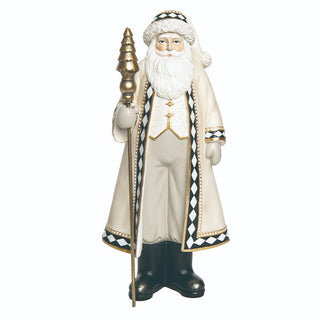 16 Inch Neutral Santa Figurine Gold Tree Staff Harlequin Trim | Christmas Decor