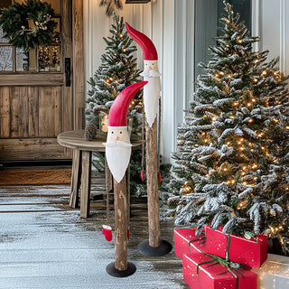 Tall Wooden Painted Santas, Set of Two