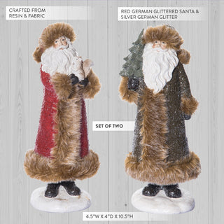 German Style Glittered Santa Figurines, Set of 2