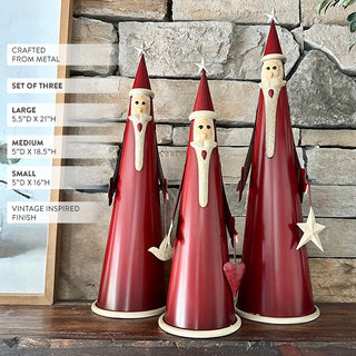 Metal Santa Claus figurines set of three in large, medium, and small sizes