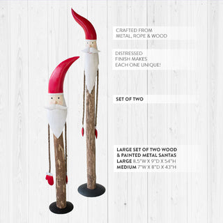Tall Wooden Painted Santas, Set of Two