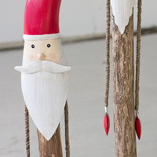 Tall Wooden Painted Santas, Set of Two