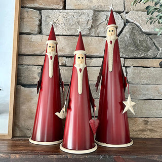 Handcrafted red metal Santa figurines