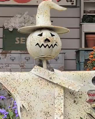 Rustic White Metal Scarecrow Yard Stake