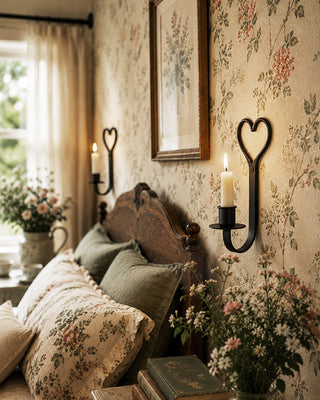 Black Iron Heart Candle Sconce, Set of 2