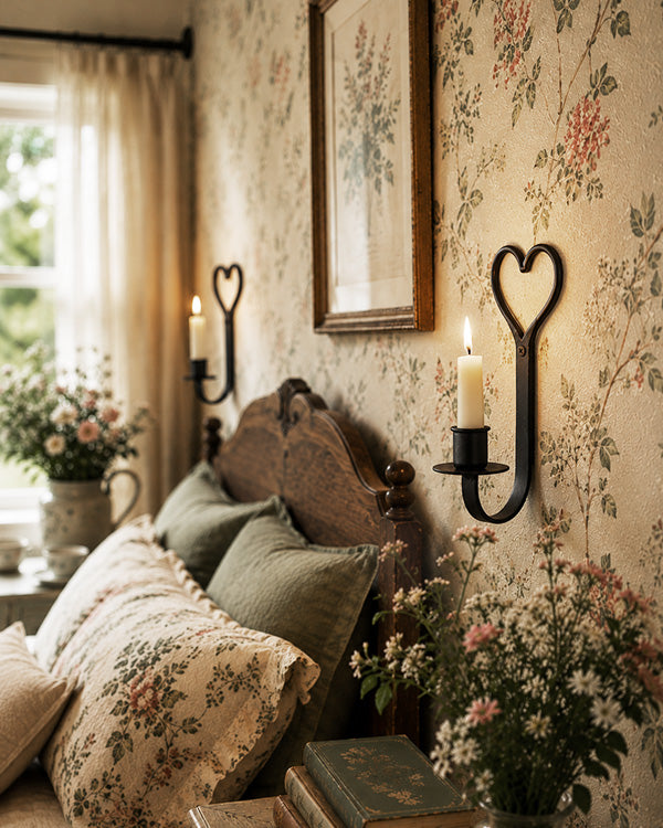 Black Iron Heart Candle Sconce, Set of 2