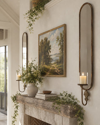 Mirror Pillar Candle Wall Sconce Metal 33 Inch Farmhouse Wall Decor