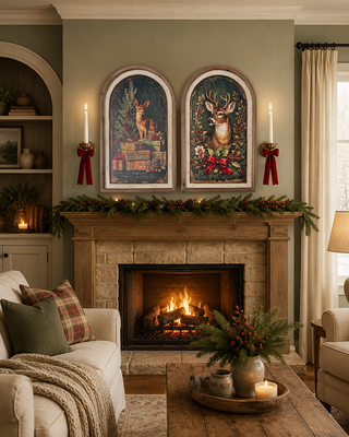 Holiday Wall Sconce with Bow, Set of 2 Metal Christmas Candle Sconces