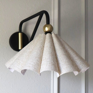 Wireless Pleated Linen Fabric Shade Wall Sconces, Set of Two | Remote Control with Timer