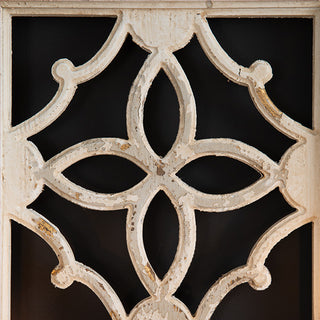French country wall sconce carved wood panel intricate geometric design three candle lights antique white finish