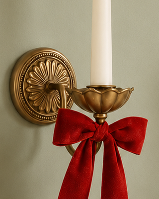 Holiday Wall Sconce with Bow, Set of 2 Metal Christmas Candle Sconces