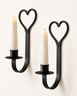 Black Iron Heart Candle Sconce, Set of 2
