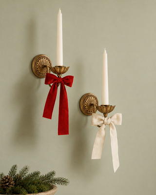 Holiday Wall Sconce with Bow, Set of 2 Metal Christmas Candle Sconces