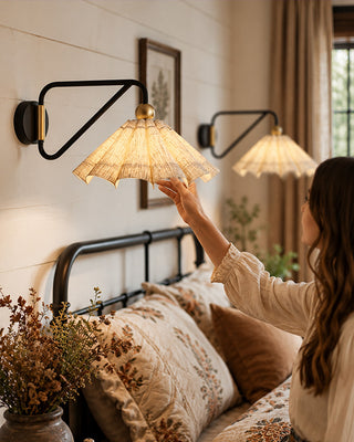 Wireless Pleated Linen Fabric Shade Wall Sconces, Set of Two | Remote Control with Timer