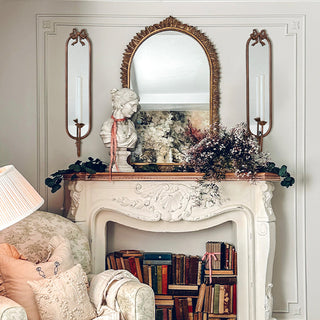 Tall Arched Bronze Mirrored Wall LED Candle Sconces with Ribbon Bow, Set of Two