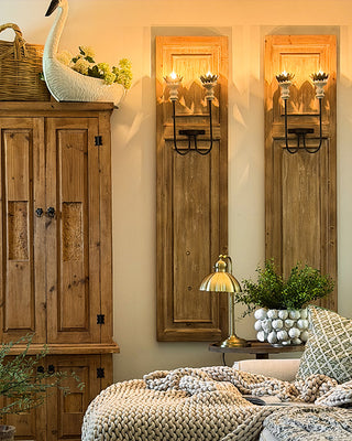 Grand Architectural Wood Panel Candle Sconces, Set of 2