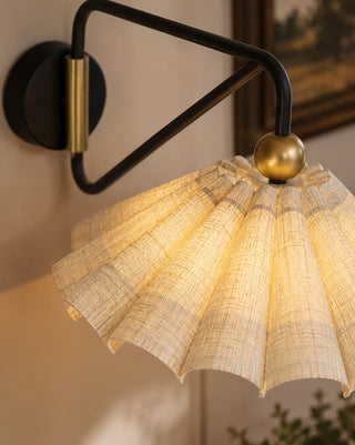 Wireless Pleated Linen Fabric Shade Wall Sconces, Set of Two | Remote Control with Timer