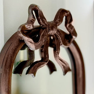 Tall Arched Bronze Mirrored Wall LED Candle Sconces with Ribbon Bow, Set of Two