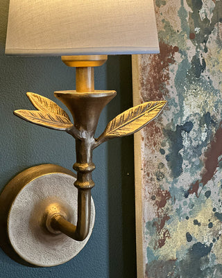 Botanical Leaf Wall Sconces with LED Lights, Set of 2 | Cordless Gold Sconces