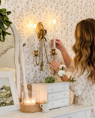 Ornate Bow Gold Wall Sconce Set of 2 with LED Taper Candles and Remote Control