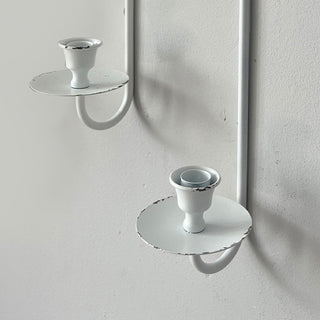 White Distressed Metal Christmas Tree Wall Sconces with LED Taper Candles, Set of 2