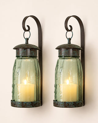 Mason Jar Tea Light Wall Sconce, Set of Two