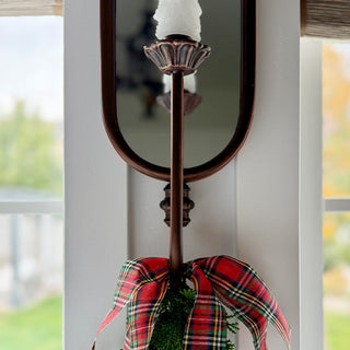 Tall Arched Bronze Mirrored Wall LED Candle Sconces with Ribbon Bow, Set of Two