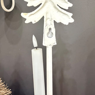 White Distressed Metal Christmas Tree Wall Sconces with LED Taper Candles, Set of 2