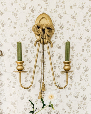 Ornate Bow Gold Wall Sconce Set of 2 with LED Taper Candles and Remote Control