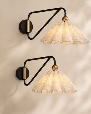 Wireless Pleated Linen Fabric Shade Wall Sconces, Set of Two | Remote Control with Timer