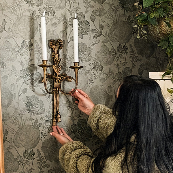 double candle sconce with LED candles, set of 2