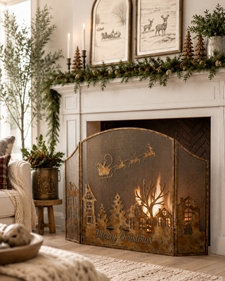 Folding Metal Fireplace Screen 42 Inch Three Panel Hearth Decor