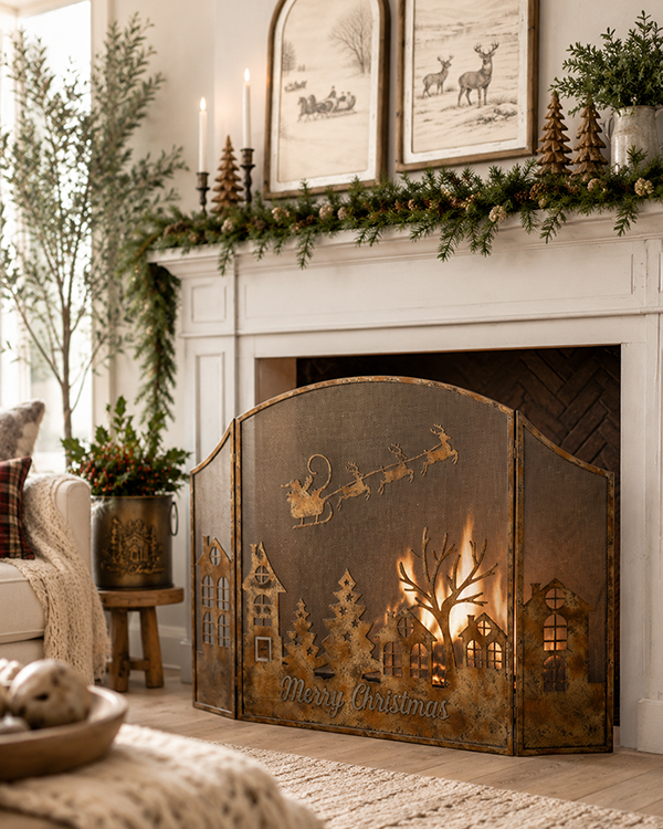Folding Metal Fireplace Screen 42 Inch Three Panel Hearth Decor