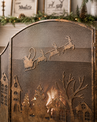 Folding Metal Fireplace Screen 42 Inch Three Panel Hearth Decor