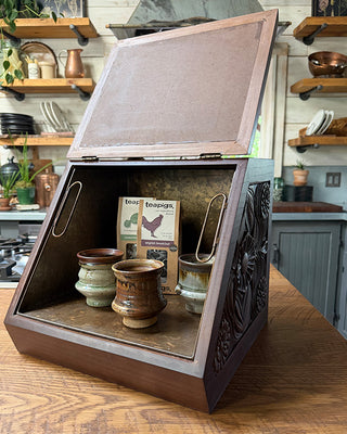 Rustic Fireplace Scuttle Box with Metal Liner and Trowel