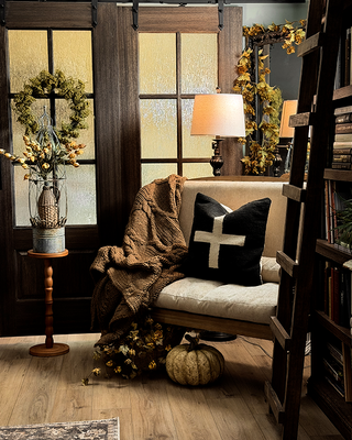 French Country Pine & Rattan Cane-Back Settee