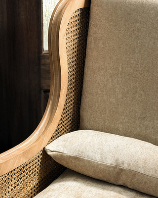 French Country Pine & Rattan Cane-Back Settee