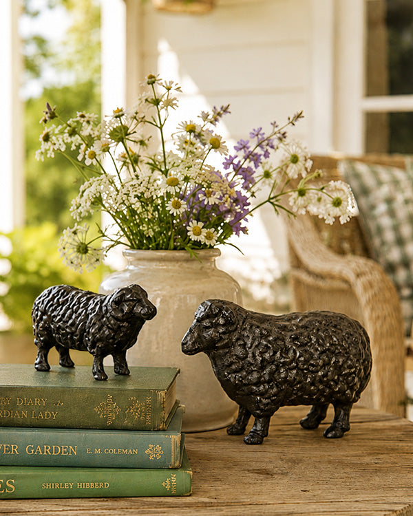 Iron Sheep Statues Set of 2 Farmhouse Figurines