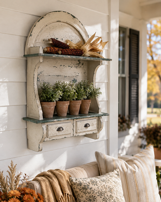 Farmhouse Arched Wall Shelf with 2 Drawers