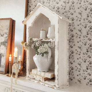Distressed White Farmhouse House Wall Shelf with Two Tier Display