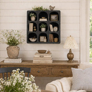  black wood cubby wall shelf farmhouse