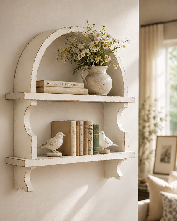 Arched Wood Wall Shelf | Two-Tier Farmhouse Charm