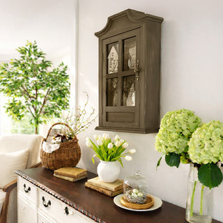 Rustic wooden wall cabinet with glass door decor