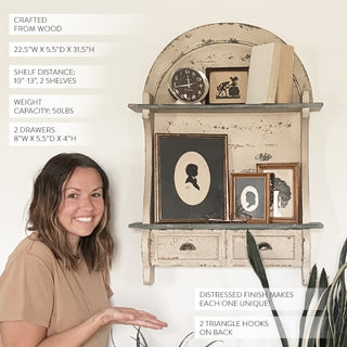 Farmhouse Arched Wall Shelf with 2 Drawers