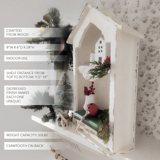 Distressed White Farmhouse House Wall Shelf with Two Tier Display