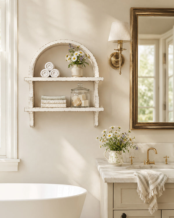 Arched Wood Wall Shelf | Two-Tier Farmhouse Charm