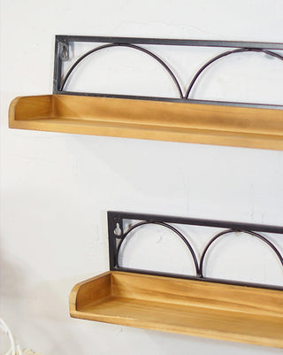 Wood and Metal Floating Shelf Set - Industrial Farmhouse Wall Shelves, Set of 2