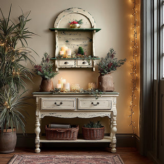 Farmhouse Arched Wall Shelf with 2 Drawers