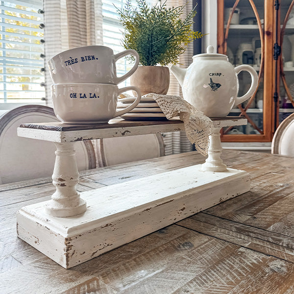 Distressed White Wood Table Top Shelf Riser - Decor Steals